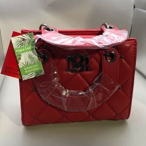 Badgley Mischka Red Quilted Vegan Leather Handbag